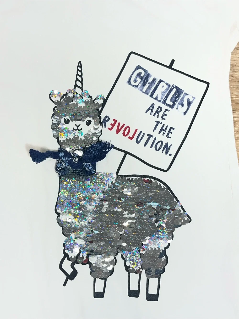 Justice Girls Revolution Flipping Sequin Llama Graphic Tie Hem T-Shirt Size 6/7